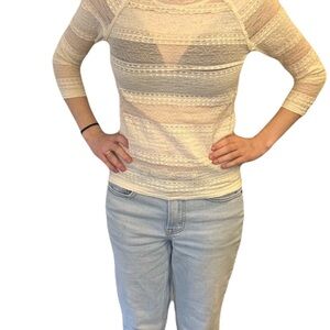 Ralph Lauren Denim & Supply Lace, Sheer Cream-Colored Long-Sleeve Tee. S…